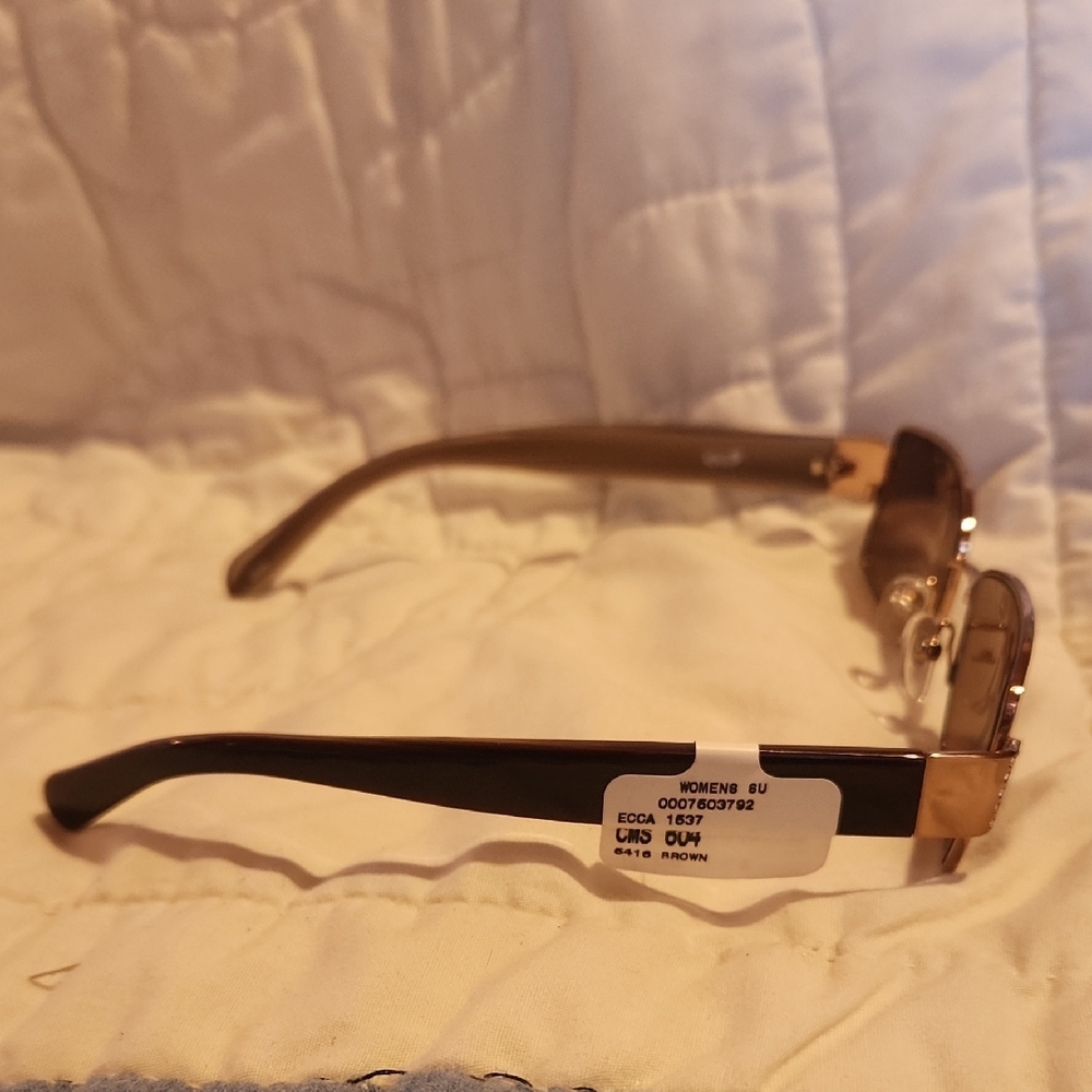 Women's Brown Rectangular Sunglasses with Gold Ac… - image 2